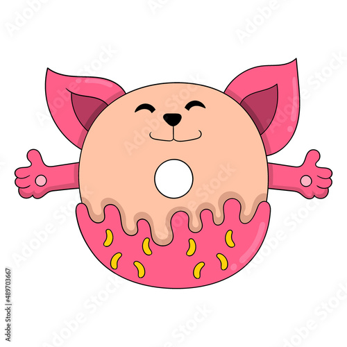 cat head donut is happy face delicious, doodle icon image kawaii
