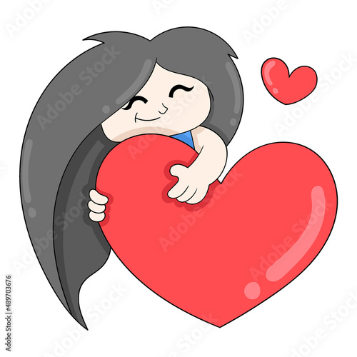 girl celebrating valentines hugging love, doodle icon image kawaii