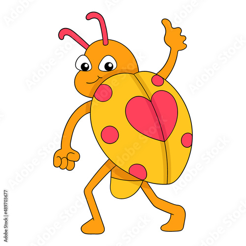 cute yellow ladybug, doodle icon image kawaii
