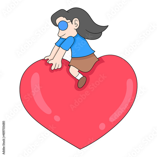 girl is riding big valentine love, doodle icon image kawaii