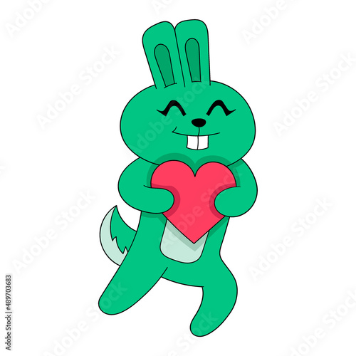 happy faced bunny walking with love, doodle icon image kawaii