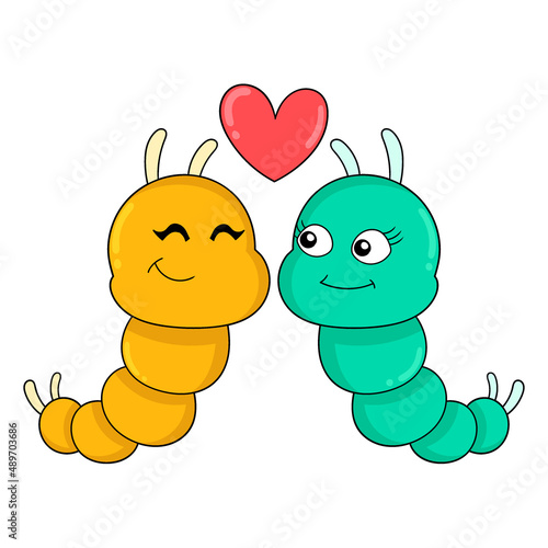 male and female caterpillars are in love, doodle icon image kawaii