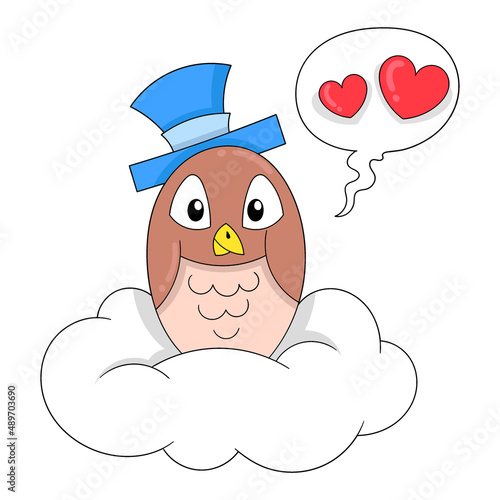 owl is standing on the cloud, doodle icon image kawaii