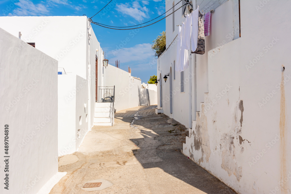 Narrow streets of Lindos, Rhodes island, Greece