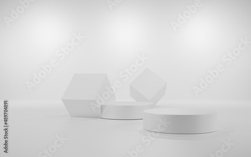 abstract background 3d render of minimalist podium in white gray studio and lighting for product display.