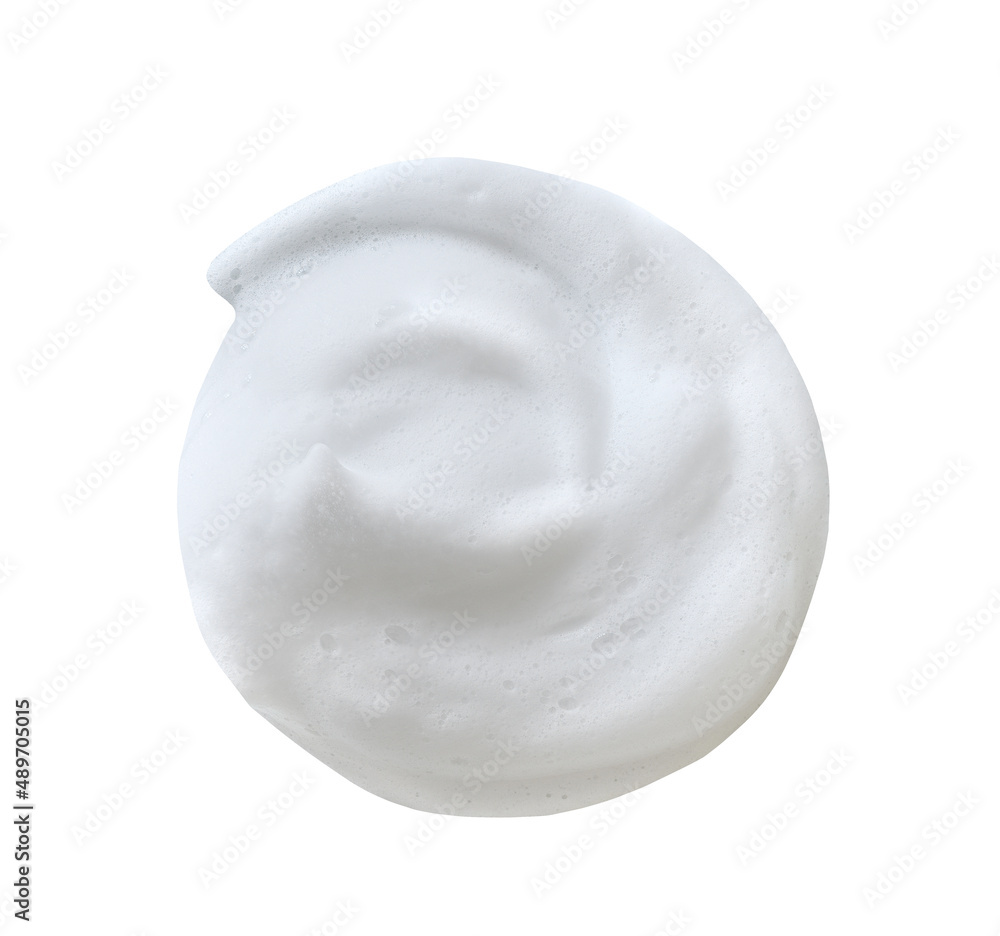 Face cleanser mousse sample. White cleanser foam bubbles on a white background. Face cleanser mousse sample. White cleanser foam bubbles on a white background.