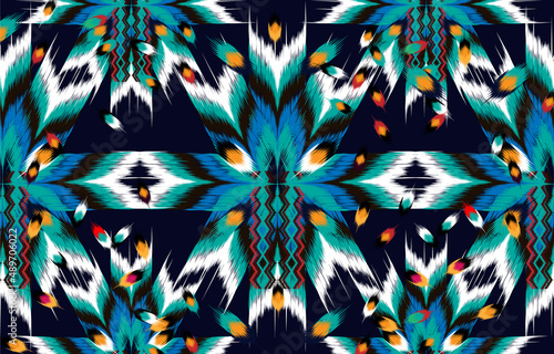 Ikat geometric folklore ornament. Tribal ethnic vector texture. 
Seamless striped pattern in Aztec style. Figure tribal embroidery. 
Indian, Scandinavian, Gypsy, Mexican, folk pattern.
