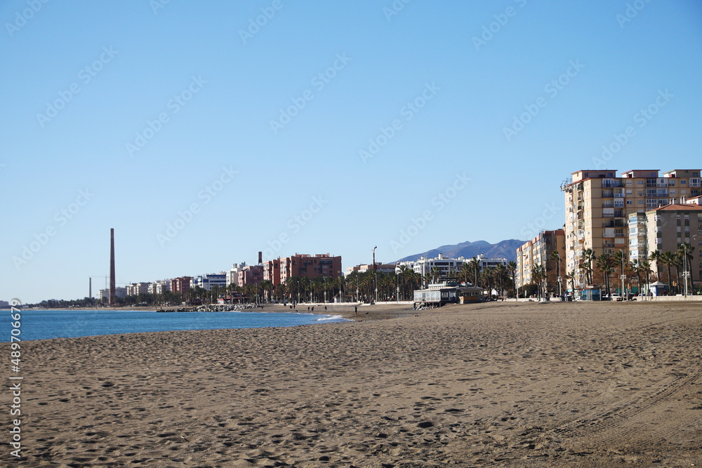 Fototapeta premium Panorama of the beach in Malaga, Spain
