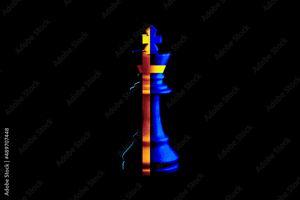 The flag of the sweden paint over on chess king. 3D illustration. The flag of the sweden paint over on chess king. 3D illustration.