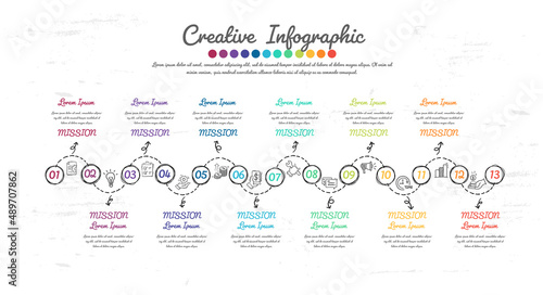 Infographic design Hand drawing style 13 option for Presentation Timeline.