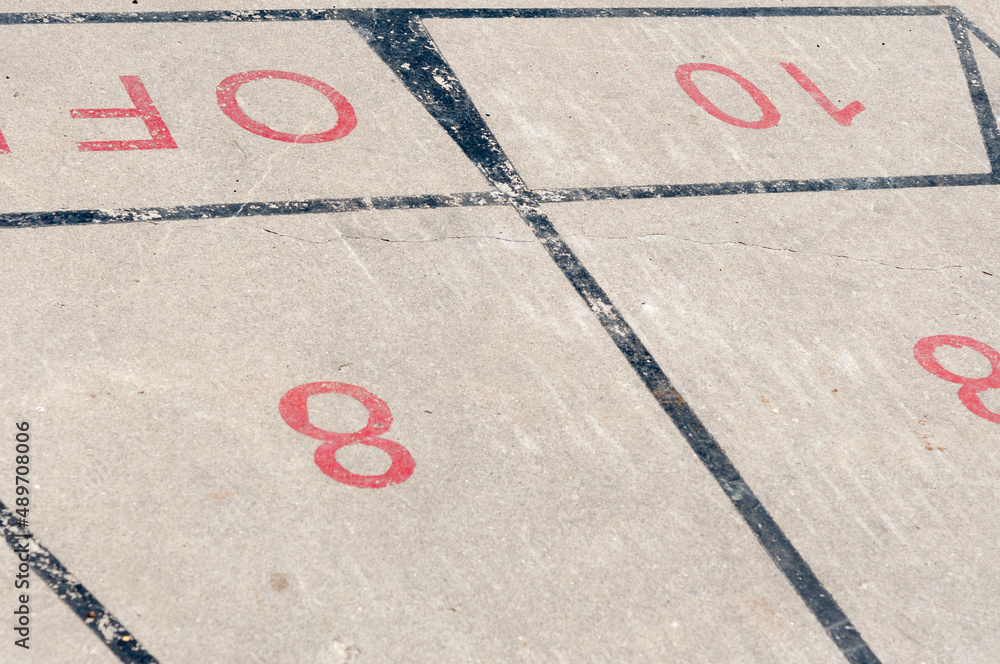 old shuffleboard court layout with markings outdoors foto de Stock