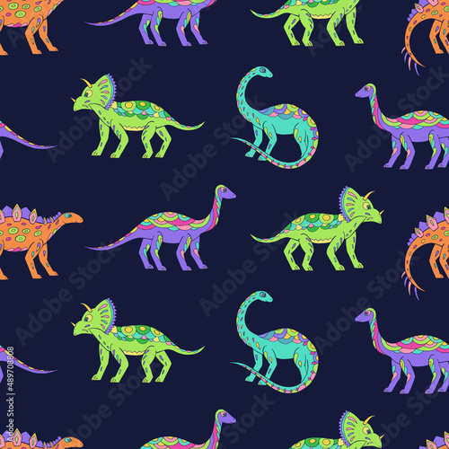 Seamless vector pattern with sketch of dinosaurs. Decoration print for wrapping  wallpaper  fabric. Seamless vector texture.  