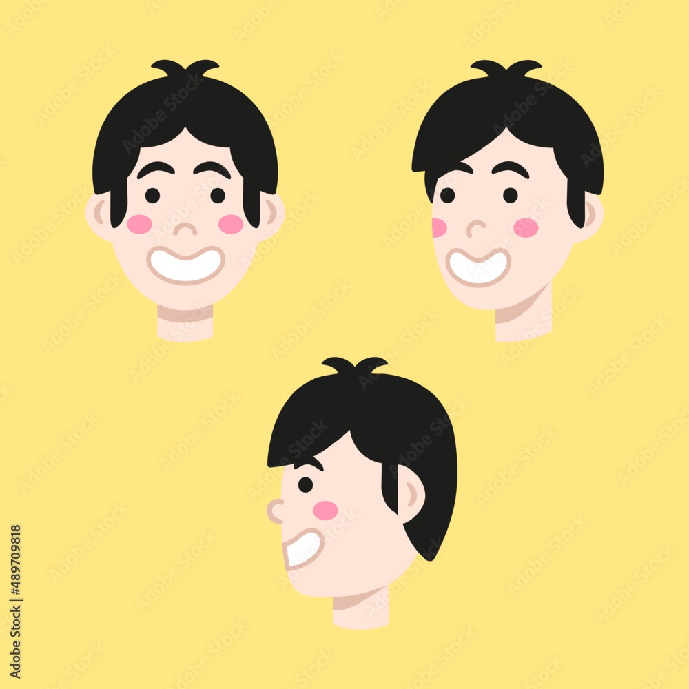 Vector smiling guy. Isolated person from all sides
