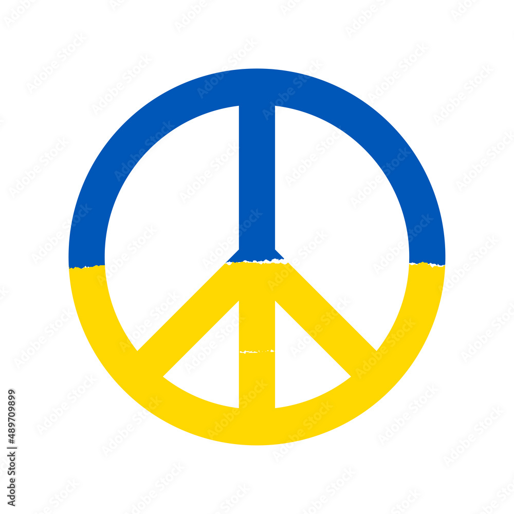Peace symbol, sign colored with blue and yellow Ukrainian flag. Peace for Ukraine. Vector illustration. Peace symbol, sign colored with blue and yellow Ukrainian flag. Peace for Ukraine. Vector illustration.