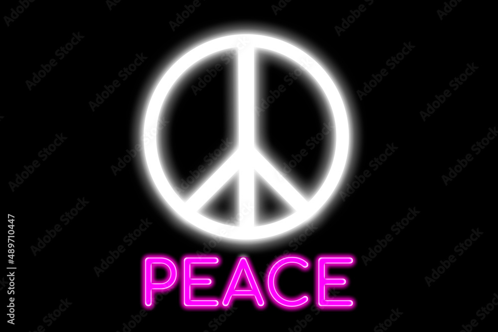 Peace sign symbol neon on black background. Peace sign symbol neon on black background.
