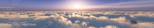 Beautiful cloudy panoramic landscape from above, 3D rendering © ustas