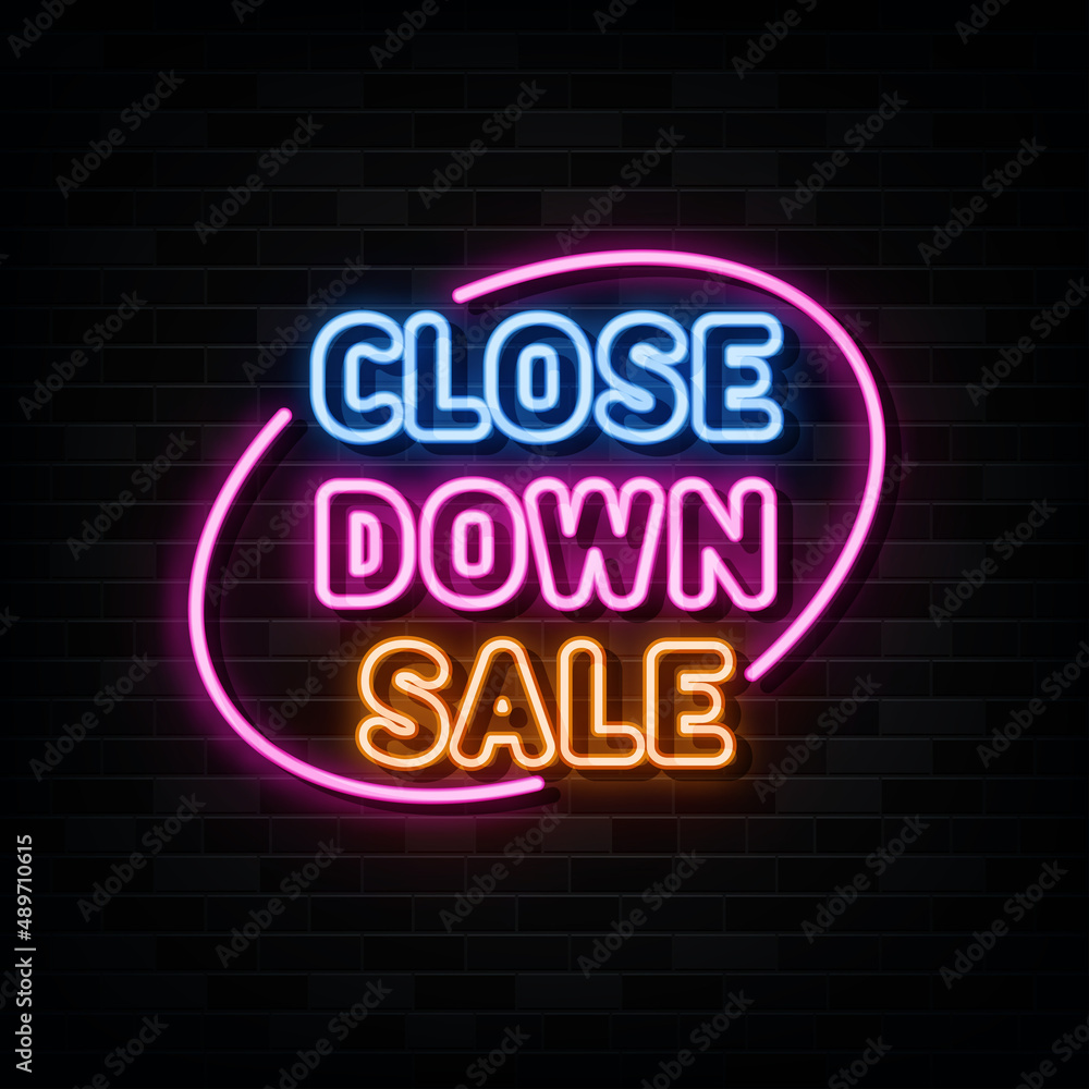 close down sale neon text. neon sign. neon symbol