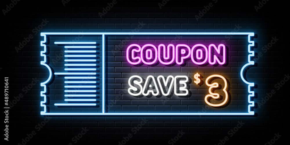 coupon neon text. neon sign. neon symbol Stock Vector Adobe Stock