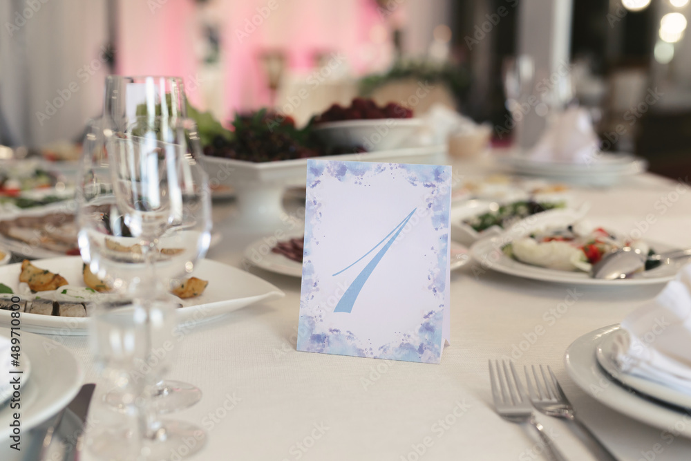 Fototapeta premium Guest table number. Wedding table in the restaurant.