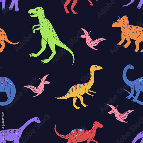 Seamless vector pattern with sketch of dinosaurs. Decoration print for wrapping  wallpaper  fabric. Seamless vector texture. 