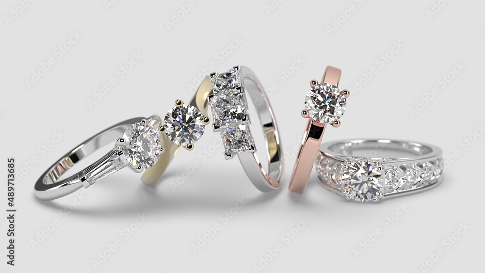 stacked banner engagement rings 3d render stacked banner engagement rings 3d render