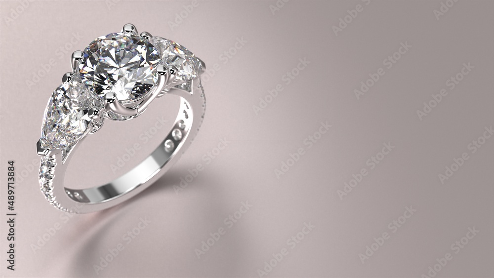 white gold engagement ring with diamond 3d render with beautiful background white gold engagement ring with diamond 3d render with beautiful background