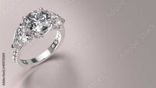 white gold engagement ring with diamond 3d render with beautiful background