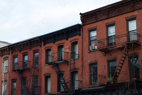 Row of Old Brick Residential Buildings in Gowanus Brooklyn