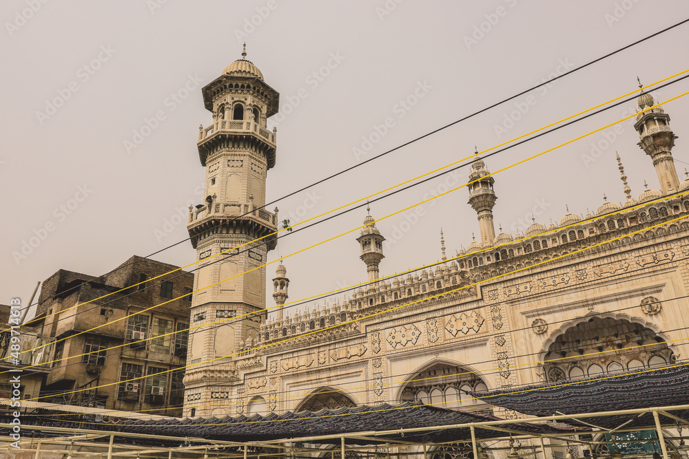 Outside View to the Mahabat Khan Mosque, Mughal-era mosque in Peshawar, Pakistan
