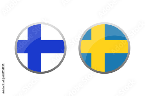 Flags of Finland and Sweden. Vector round icons with flags isolated on white background.