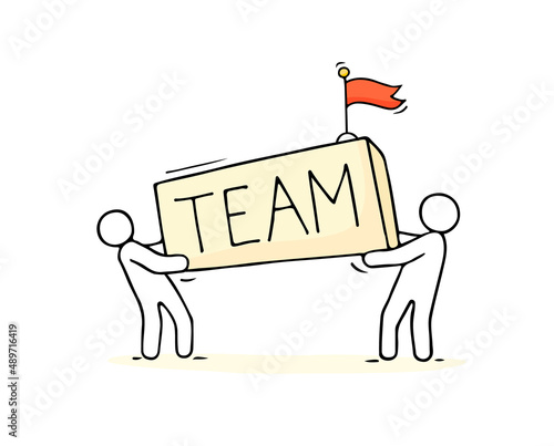 Sketch of working little people with word Team.