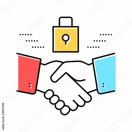handshake padlock color icon vector illustration