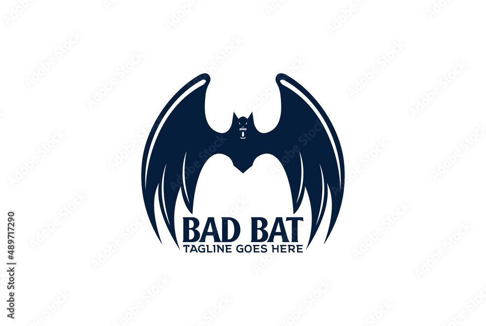 Flying Angry Scary Bat with Spread Wings Logo Design Vector
