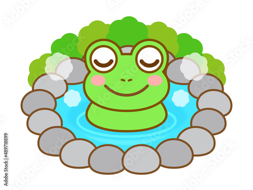 温泉に入るカエルのイラスト素材＿ベクター