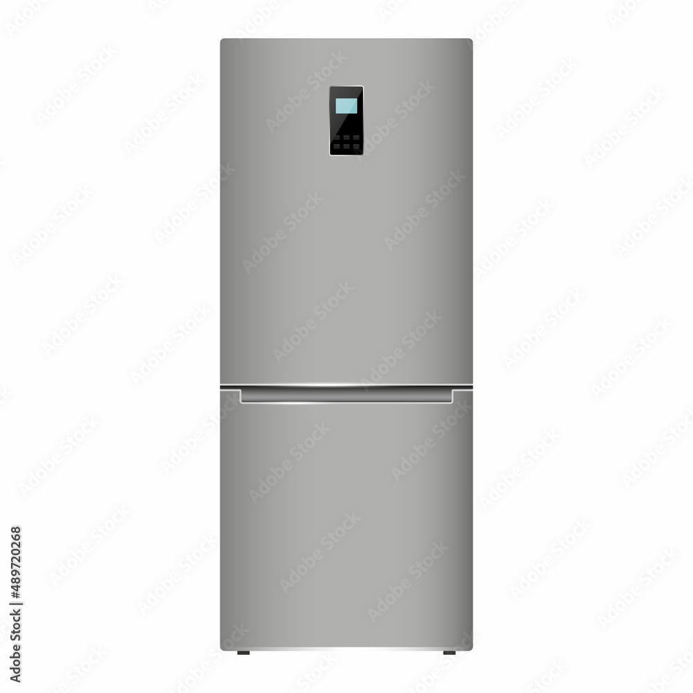 Stainless steel refrigerator isolated on white background. Fridge kitchen appliances vector illustration. Flat design