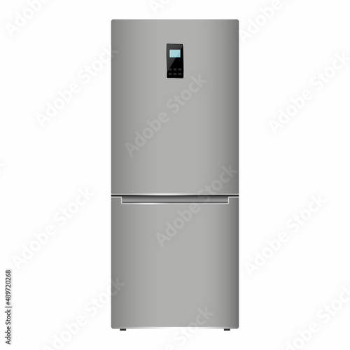 Stainless steel refrigerator isolated on white background. Fridge kitchen appliances vector illustration. Flat design