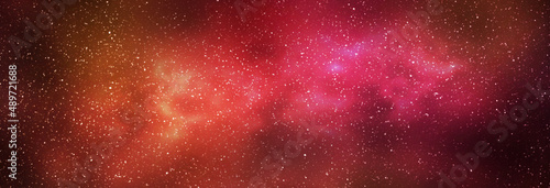 Fototapeta Naklejka Na Ścianę i Meble -  Night starry sky and bright red galaxy, horizontal background banner