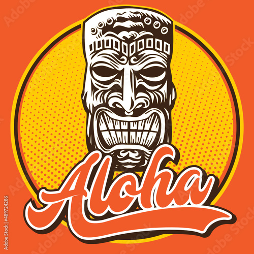 Aloha Hawaii Tiki Mask Emblem Design
