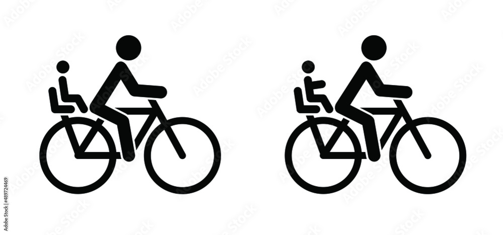 Cycling line pattern. Cyclist with child Vector bicycle icon or ...