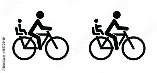 Cycling line pattern. Cyclist with child Vector bicycle icon or pictogram. Bike symbol or logo. Family, Father or mother and child concept.