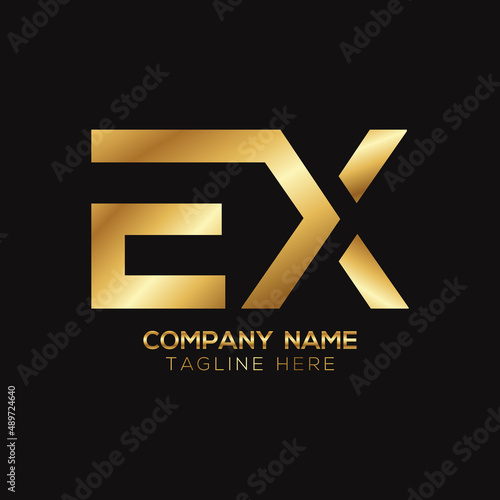Golden metallic EX letter logo design