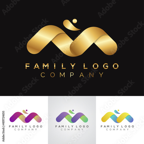 Golden metallic Family logo with letter type M design