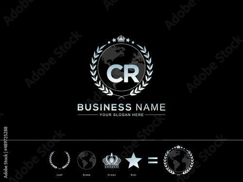 Monogram CR Logo Design, Letter Cr Logo Design and Creative circle Leaf Globe Royal Crown and Star Design