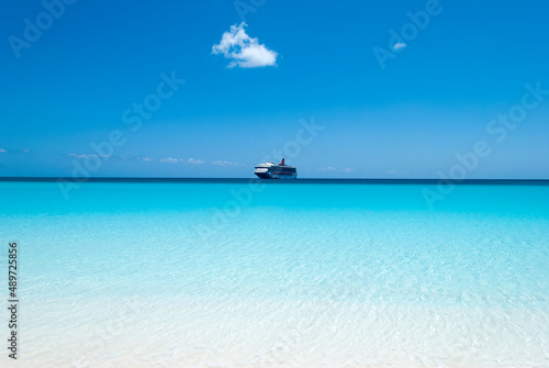 Half Moon Cay Island Waters And A Cruise Ship © Ramunas