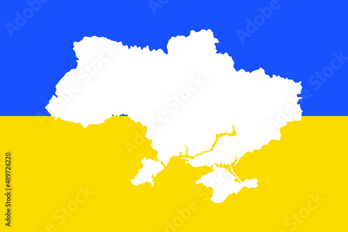 Ukraine map silhouette with background blue and yellow colors of the flag