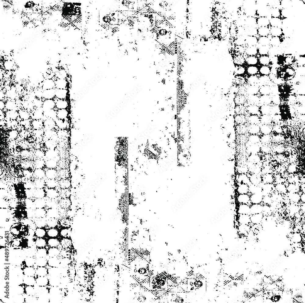 Monochrome texture composed of irregular graphic elements. Distressed uneven grunge background. Abstract vector illustration. Overlay for interesting effect and depth. Isolated on white background. Monochrome texture composed of irregular graphic elements. Distressed uneven grunge background. Abstract vector illustration. Overlay for interesting effect and depth. Isolated on white background.