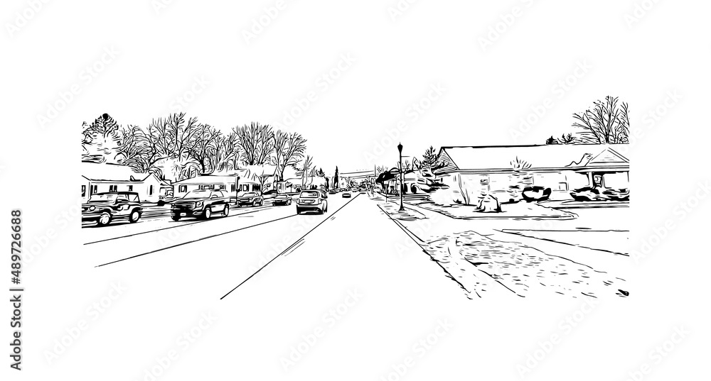 Building view with landmark of Mishawaka is the 
city in Indiana. Hand drawn sketch illustration in vector.