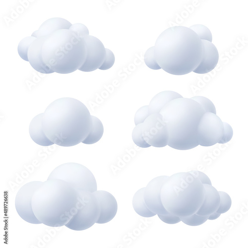 Silver clouds. Outdoor weather realistic visualisation fluffy plastic rounded clouds simple geometrical forms decent vector illustrations set