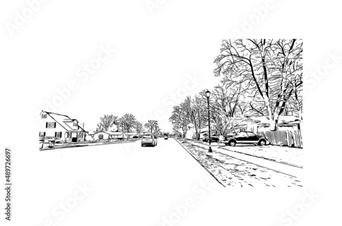 Building view with landmark of Mishawaka is the 
city in Indiana. Hand drawn sketch illustration in vector. photo