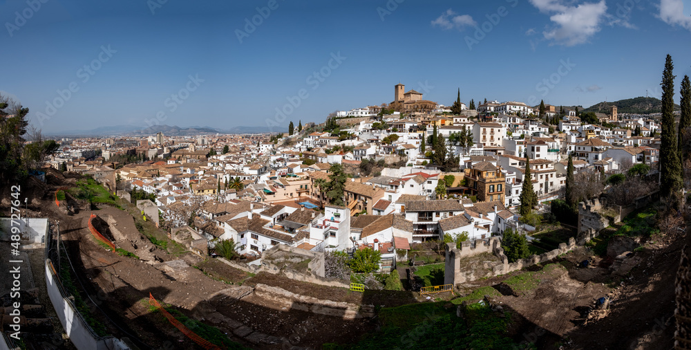 Panoramic view of the city of Granada on a sunny morning, Spain, Granada.